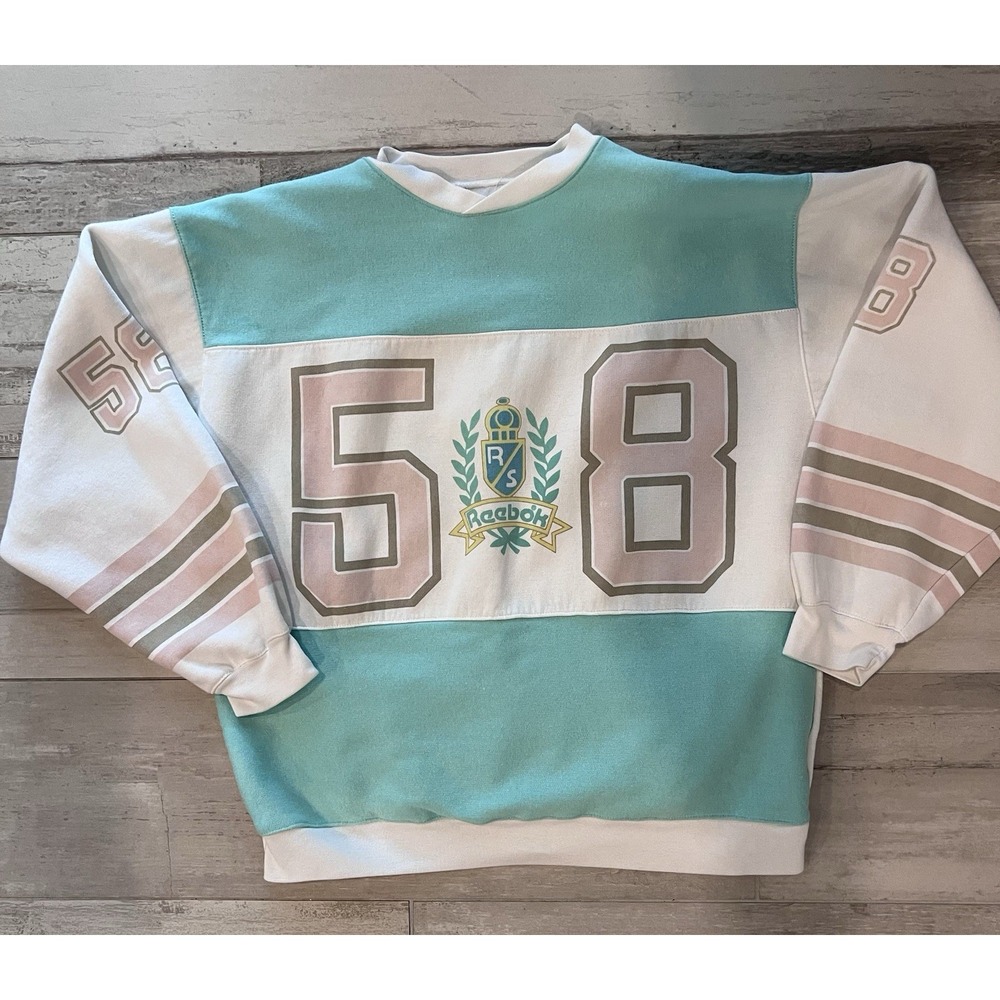 REEBOK 80's (L) Vintage Sweatshirt-Color Block-Pastel-Preppy-Varsity-Tenniscore-